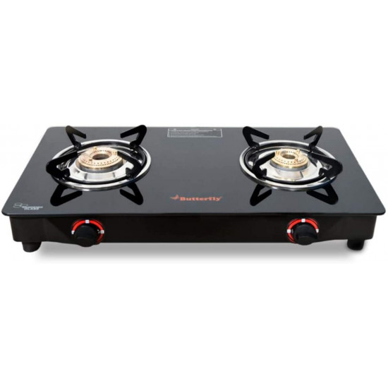 Butterfly Duo 2 Burner Glasstop Gas Stove, Black